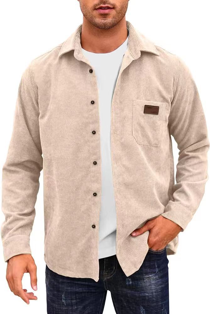 Men's Corduroy Cardigan with Lapels – Casual Long Sleeve Cardigan