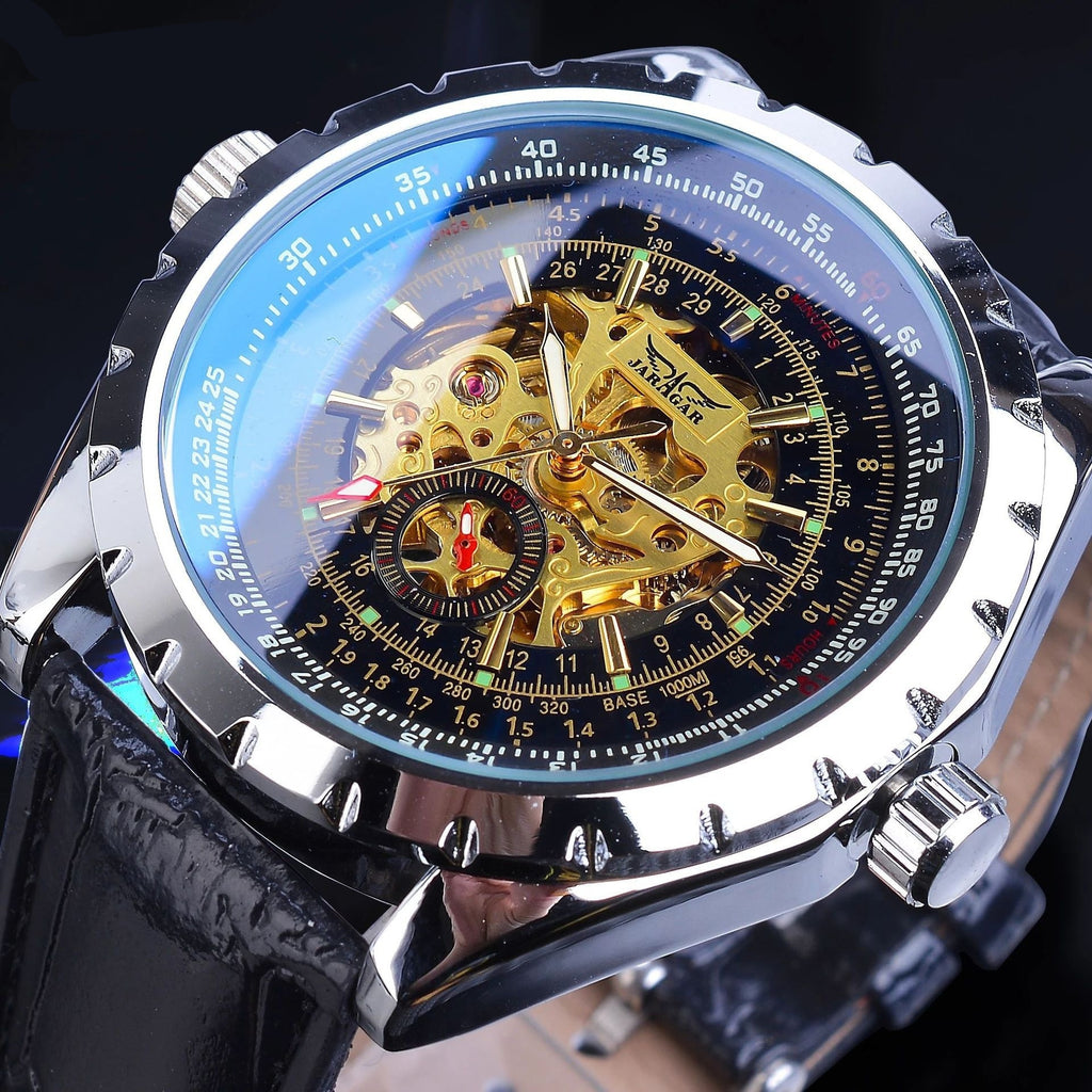 Herren Automatik Uhr blau Skelett | großes Zifferblatt elegant