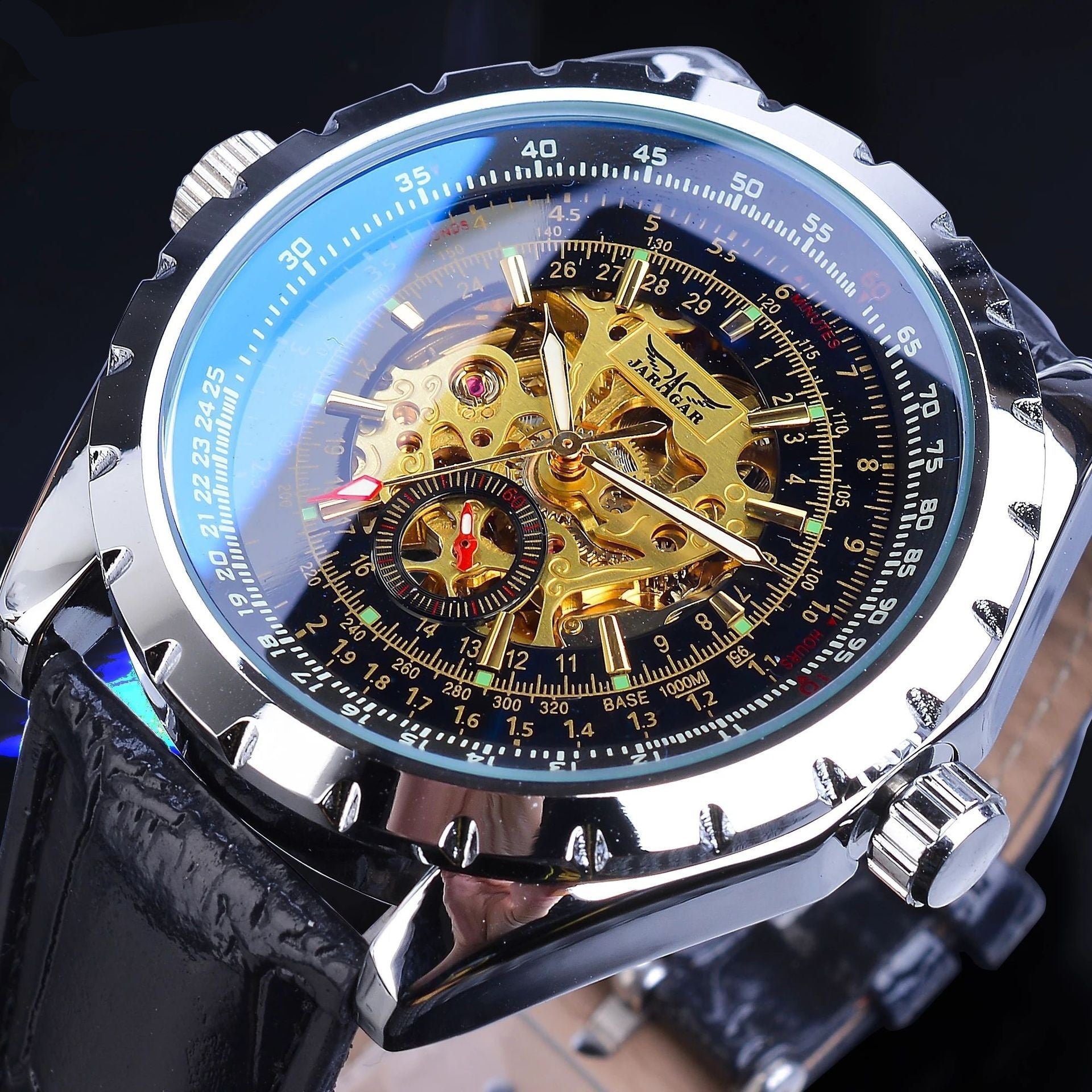 Herren Automatik Uhr blau Skelett | großes Zifferblatt elegant