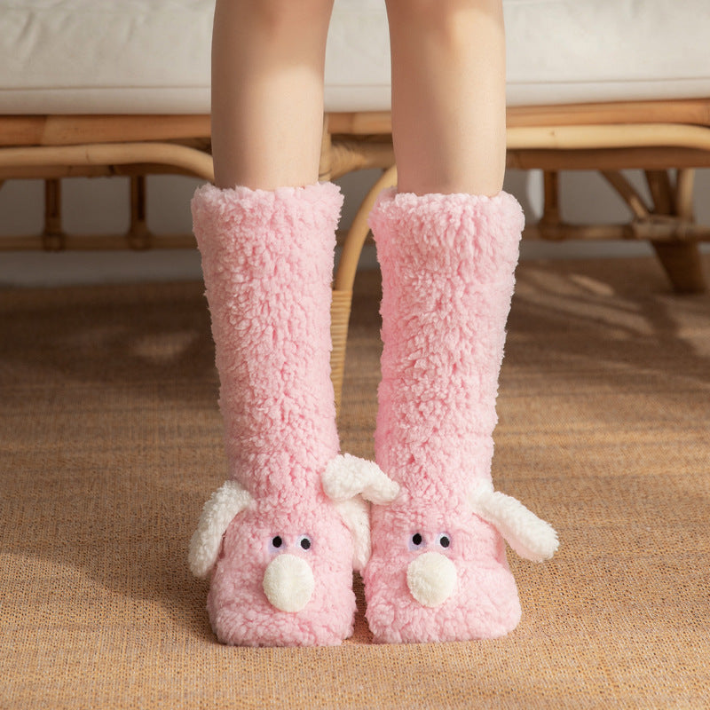 Damen Kuschelsocken Hund Motiv – Warme Rutschfeste Plüschsocken