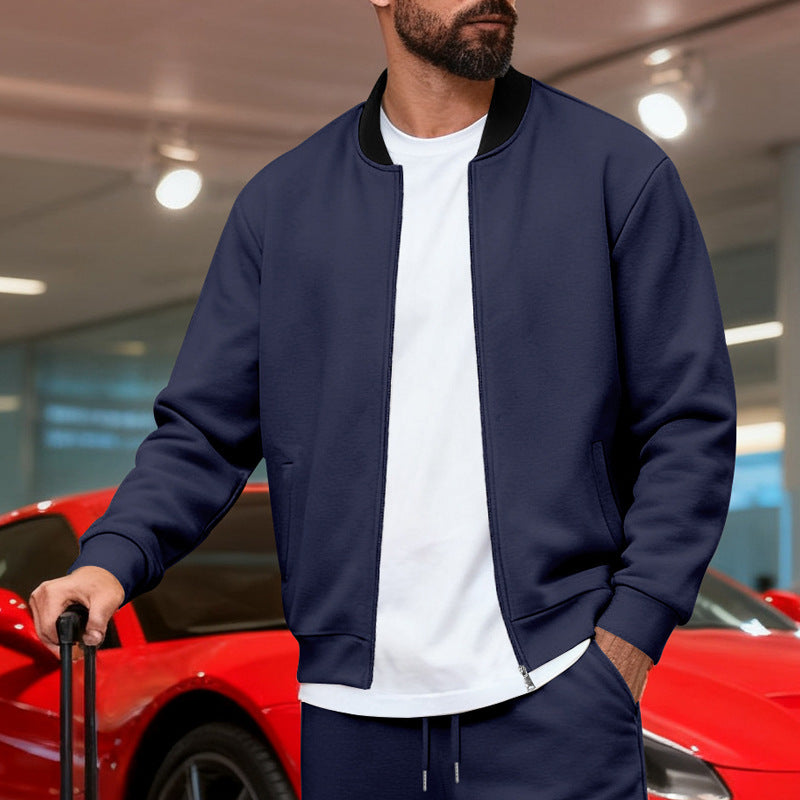 Men's Sport Casual Jacket with Stand-up Collar – Full-Zip Long Sleeve Jacket