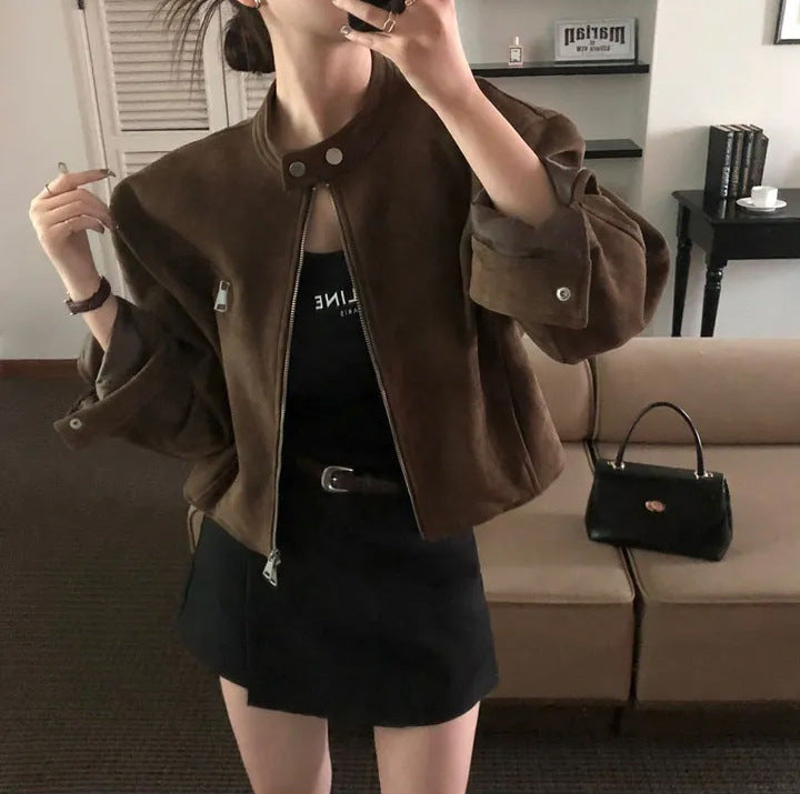 Retro Damen Kurzjacke mit Stehkragen | Vintage Übergangsjacke