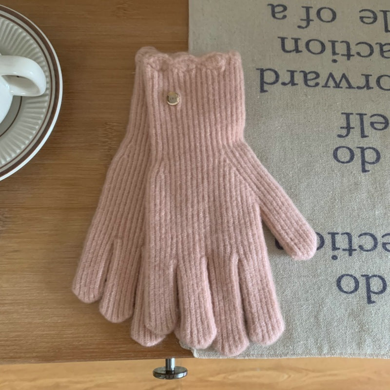 Damen Wollhandschuhe mit Rüschen – Warme Winterhandschuhe