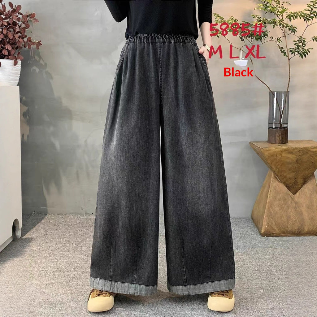 Women's High Waist Wide Leg Jeans with Elastic Waistband – Loose Fit Denim