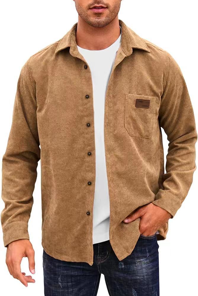 Men's Corduroy Cardigan with Lapels – Casual Long Sleeve Cardigan