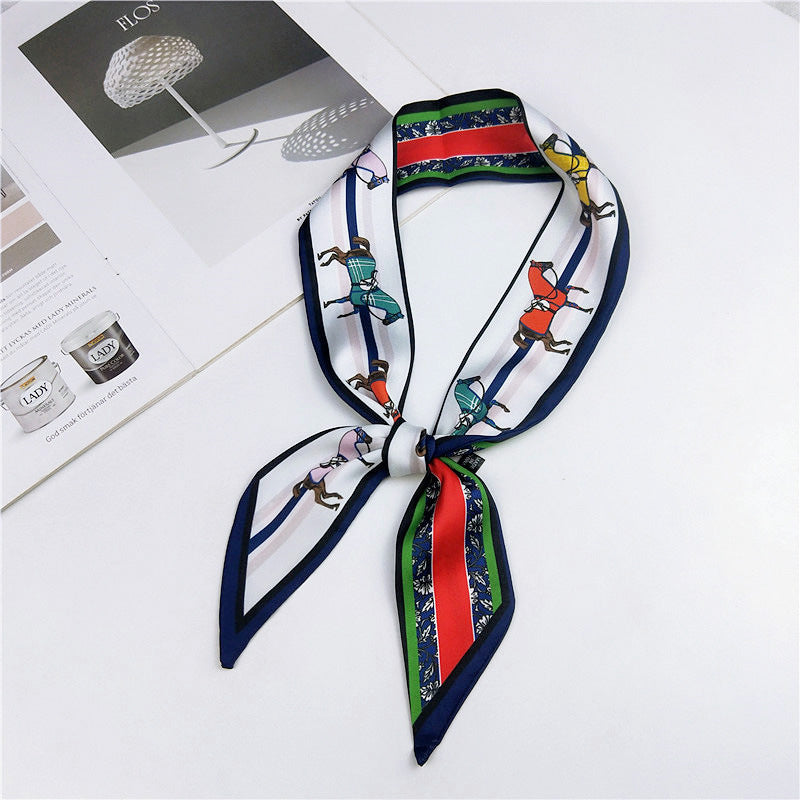 Narrow Women's Silk Scarf Thin Elegant Neckerchief Versatile