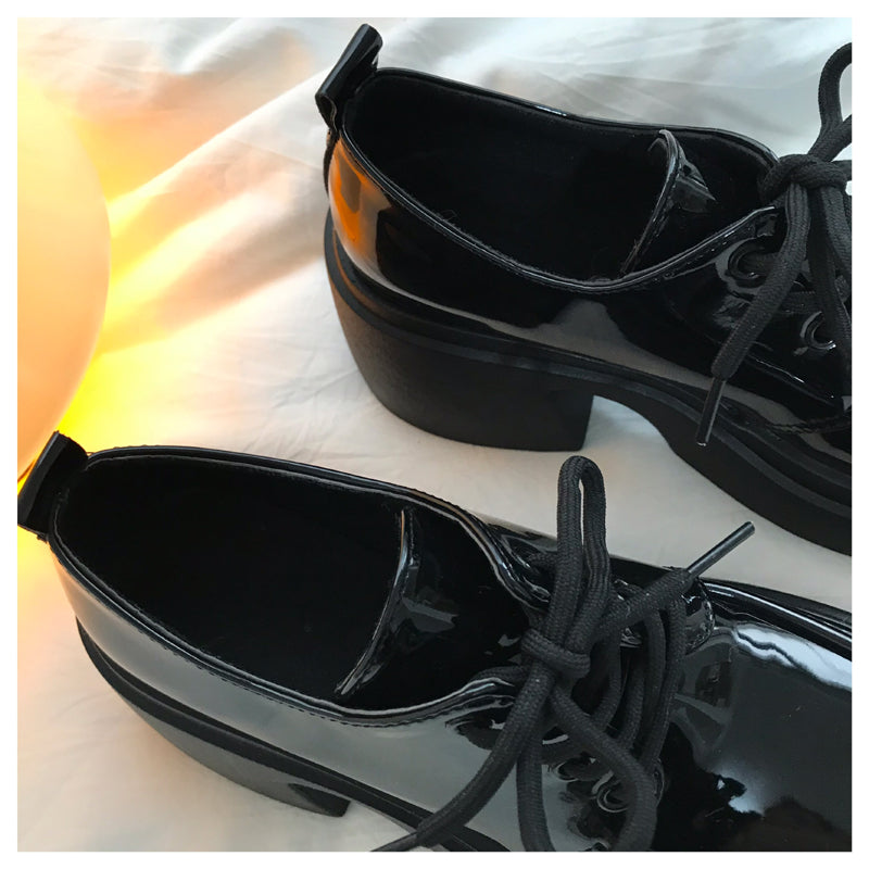 Women's Lace-Up Leather Block Heel Shoes | Elegant British Style Shoes