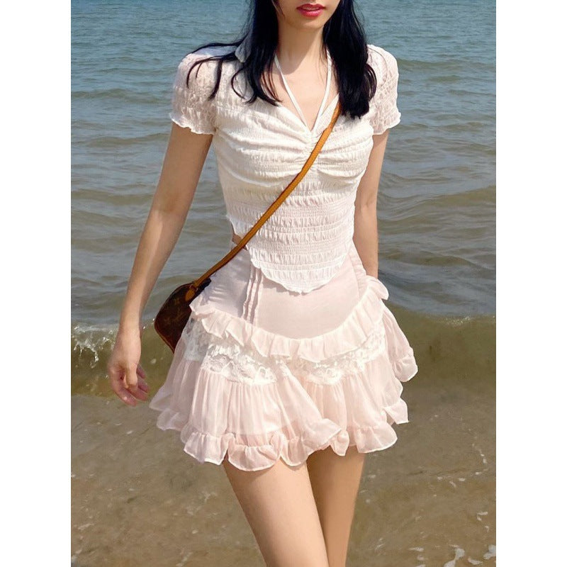 Lolita Spitzenrock Damen | High Waist Chiffon Rüschenrock