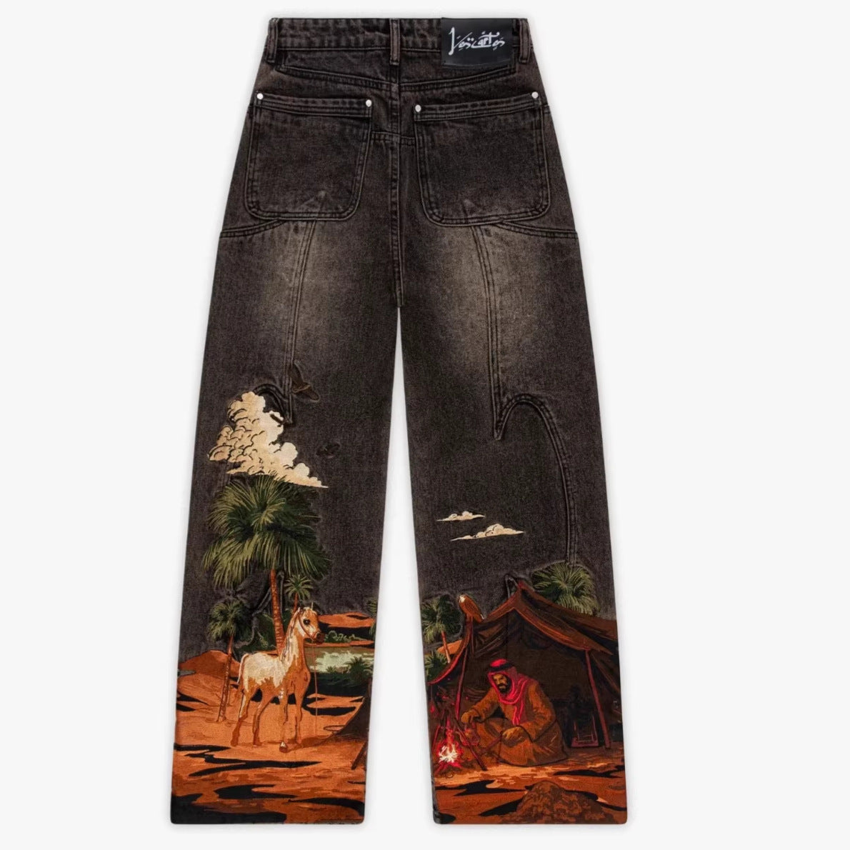 Men's Vintage Embroidered Jeans – American Style Denim Trousers