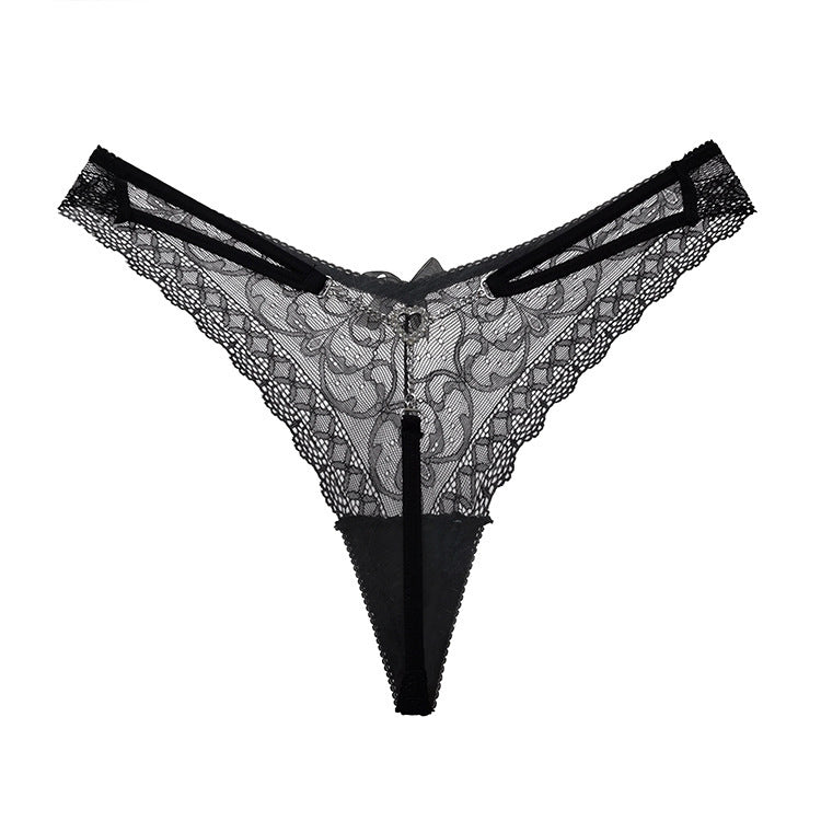 Women's Thong with Metal Chain & Lace - Sheer, Sexy & Trendy