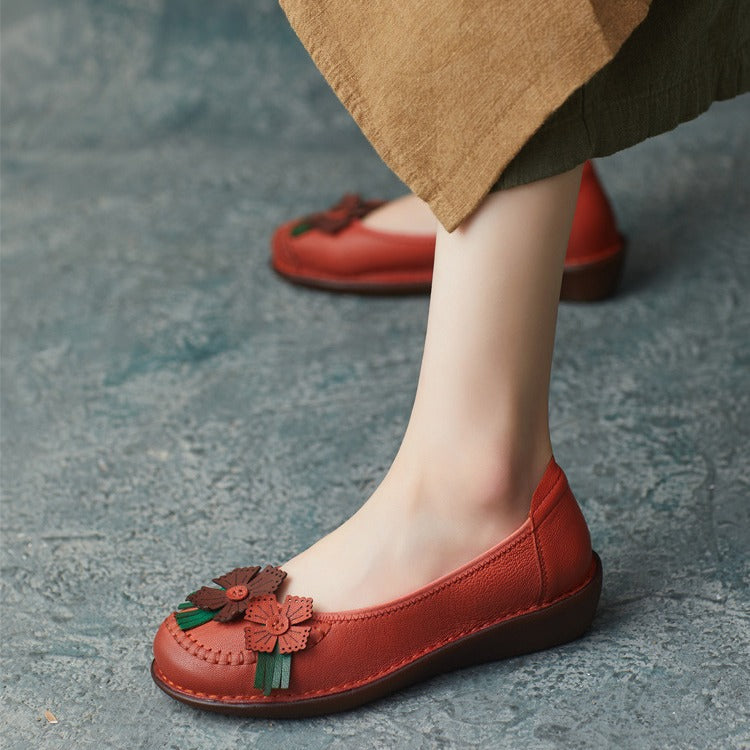 Women's Leather Loafers Ethno | Handmade Retro Floral Comfortable