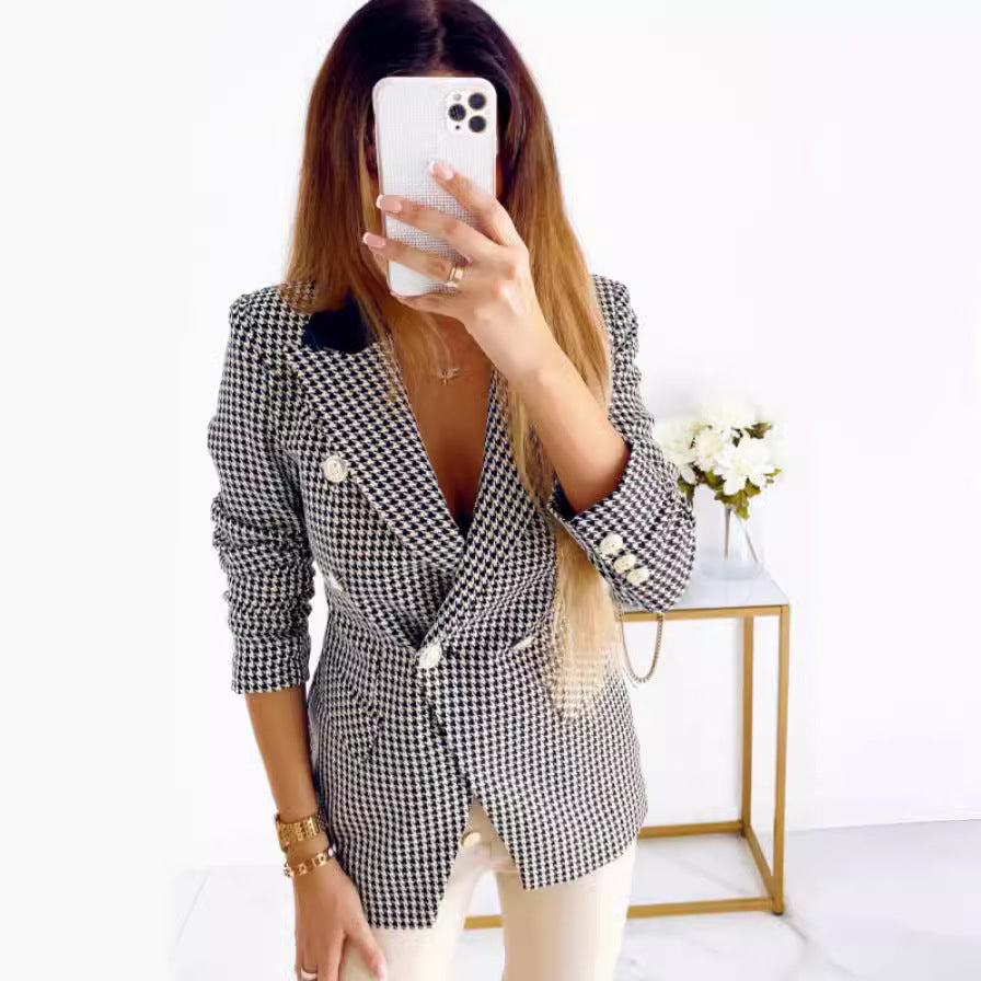 Eleganter Damen Blazer im Hahnentritt-Muster – Stilvoll & Zeitlos