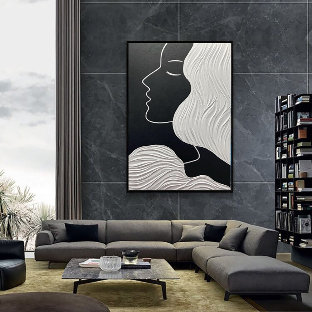 Black and White Portrait Oil Painting | Nordic Abstract Modern Wall Art