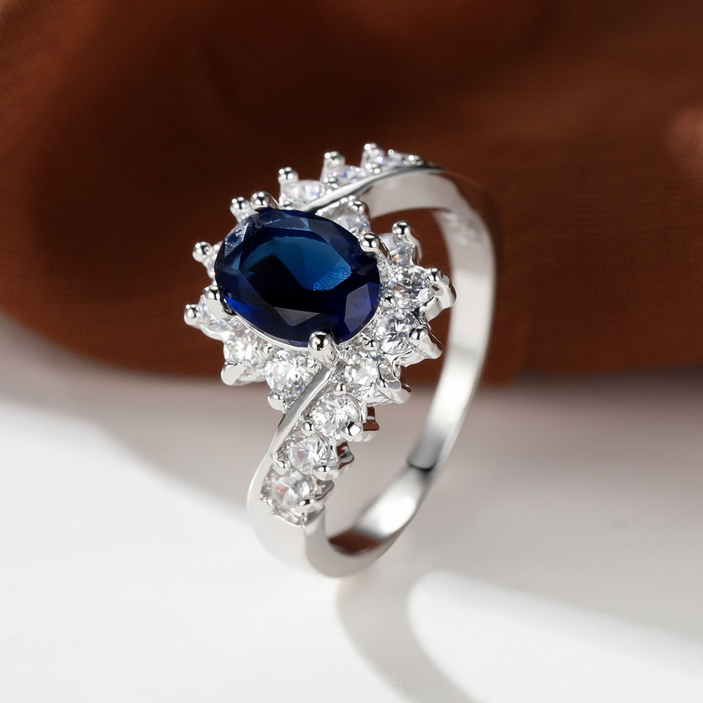 Oval Zirconia Ring Purple Stone | Elegant Women's Ring with Sparkling Stones
