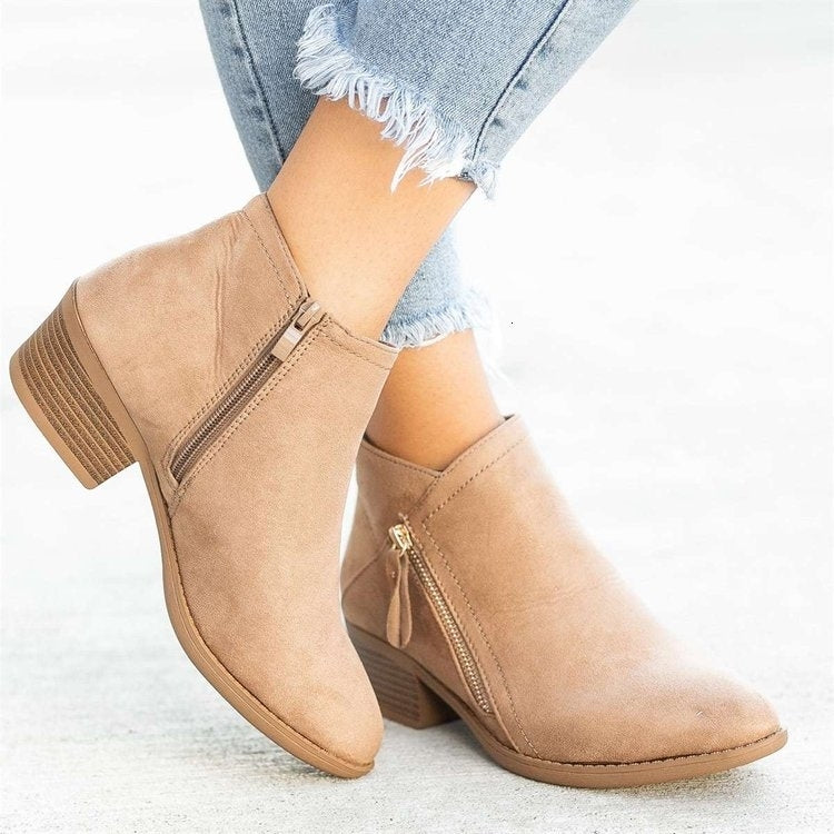 Women's Low Heel Ankle Boots – Comfortable & with Side Zipper
