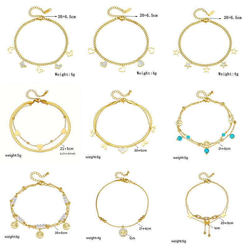 Romantic Anklet with Heart, Shell & Tree of Life – Women's Boho-Design Anklet