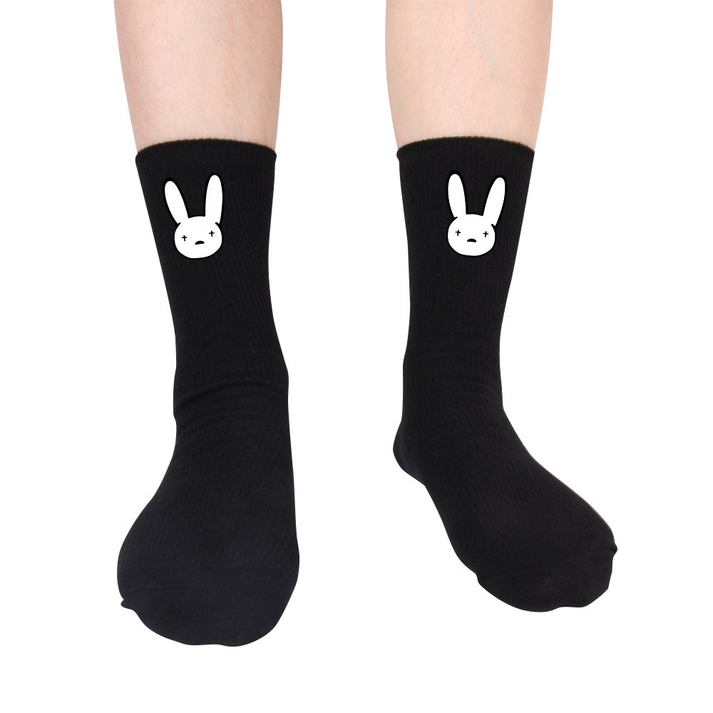 Unisex Rabbit Baumwollsocken Lang – Schwarz Weiß Trend Socken