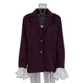 Damen Blazer mit Spitze & Glockenärmeln – Locker, Gestreift & Elegant