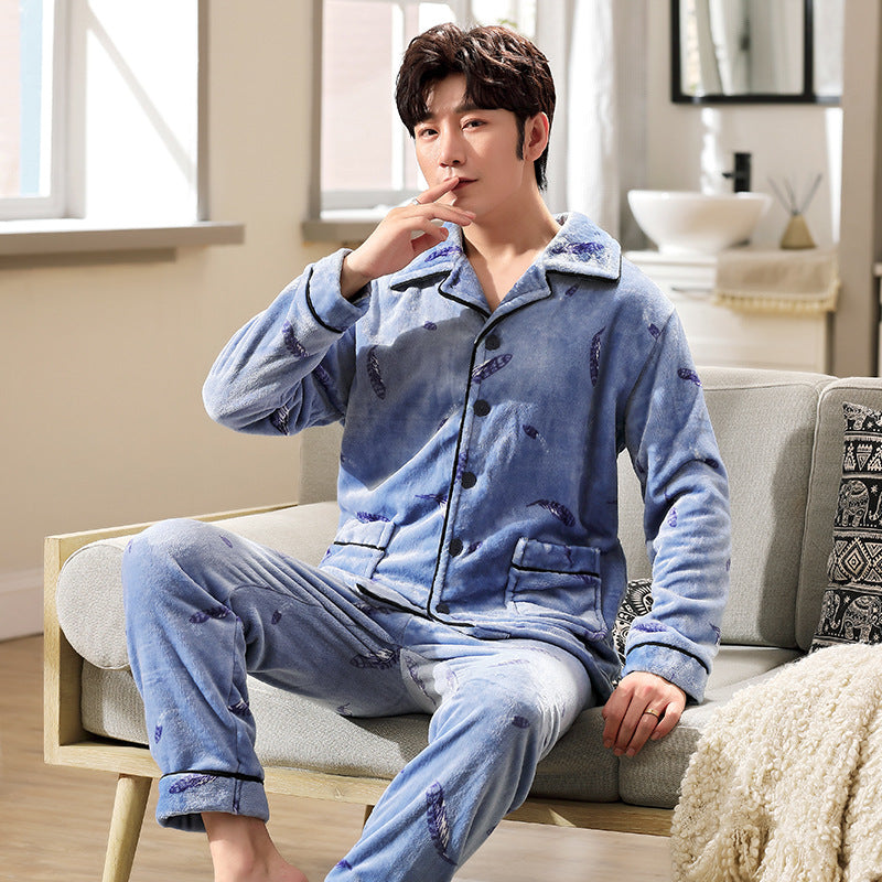 Herren Flanell Pyjama | Winter Schlafanzug Warm | Cardigan