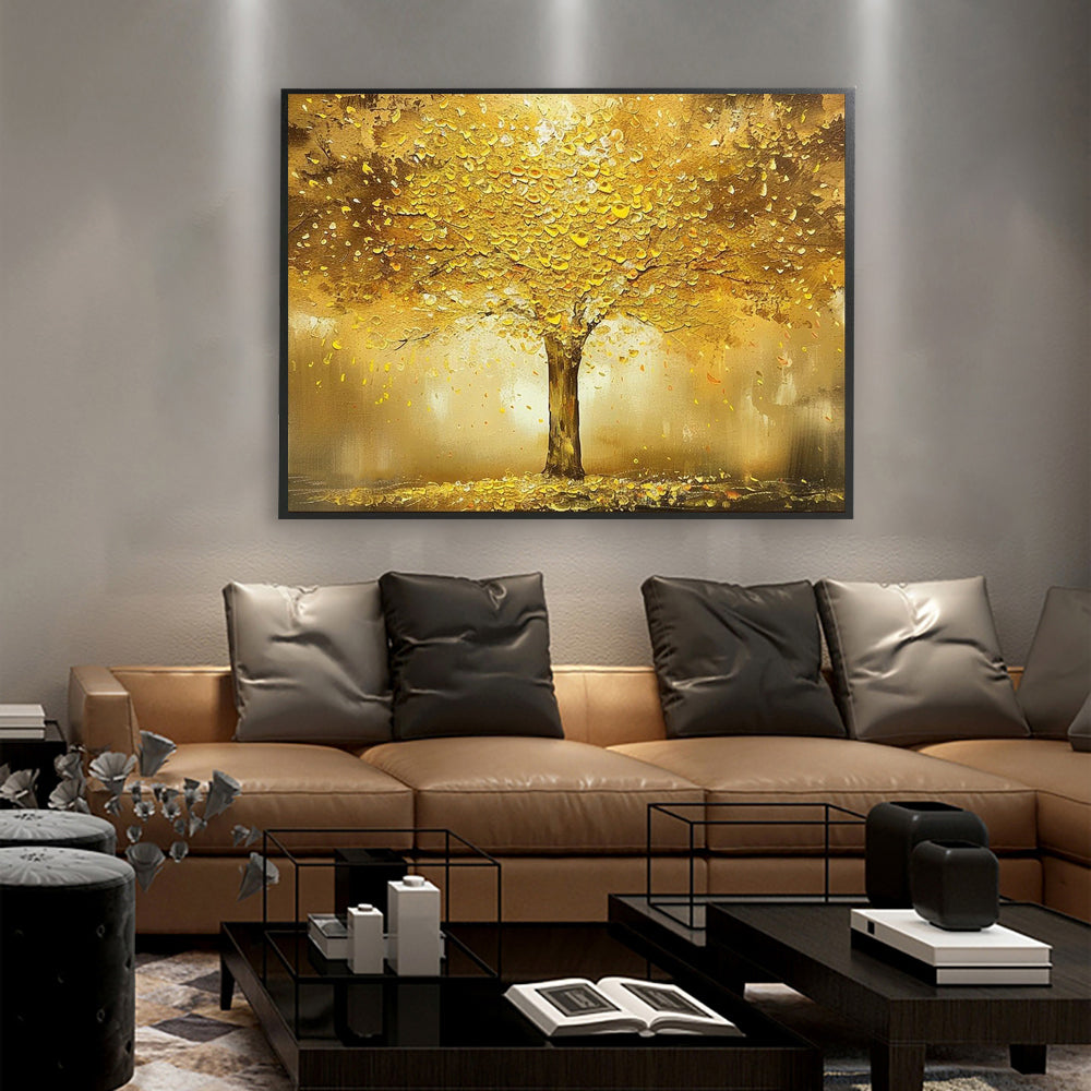 Goldener Geldbaum Ölbild | Luxus Wandkunst Wohnzimmer Deko