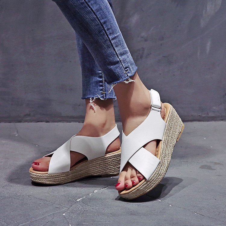 Women's Criss-Cross Strap Sandals | Comfortable Hook-and-Loop Fastener Shoes